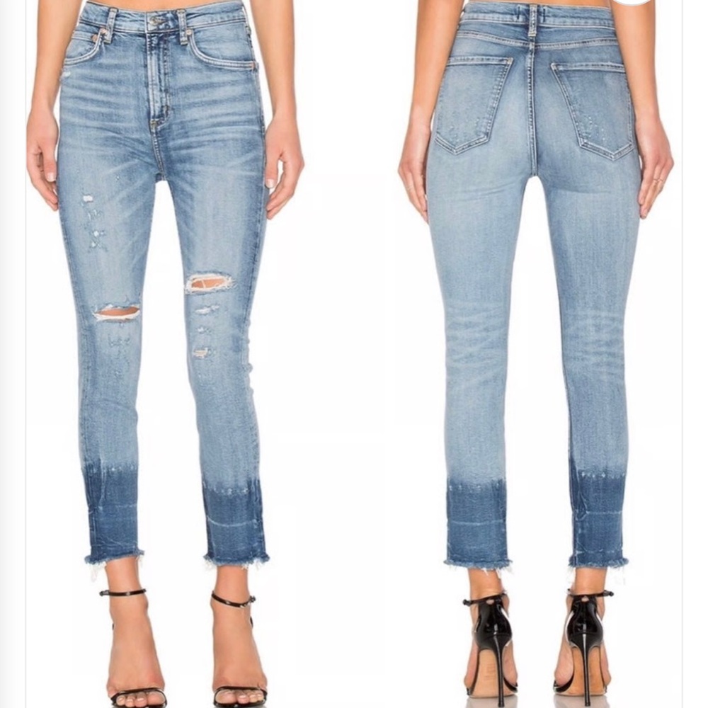 Agolde Light Blue High Rise Premium Slim Straight Distressed Ankle Jeans Size 27
